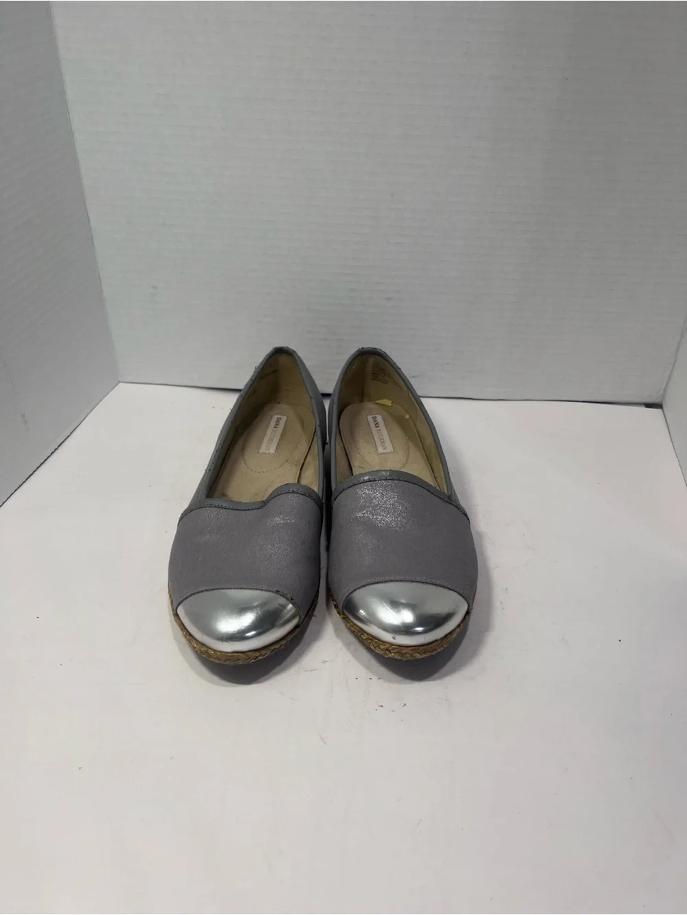 Dana Buchman Grey Flats with Metallic Silver Toe